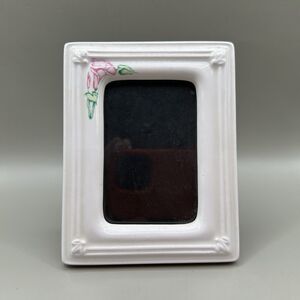 Vintage Ceramic Mini Photo Frame 2x3 in Floral White Taiwan